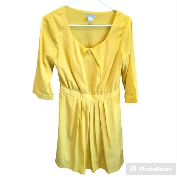 H&M Yellow Women's Pleated Midi Spring Dress Size 6 - Picture 1 of 5